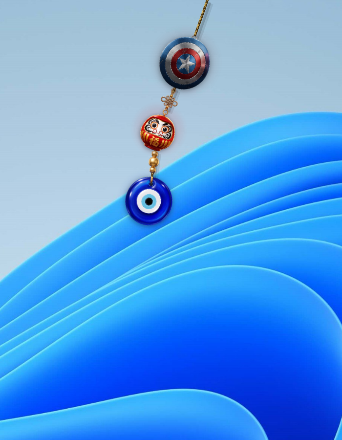 Close up charm swinging above desktop icons